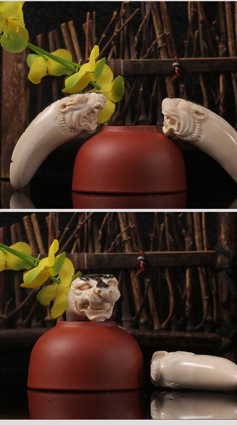 tim猛犸象牙冰料手工牙雕蓝皮虎牙尖吊坠菩提佛珠项链挂件 【需定制】