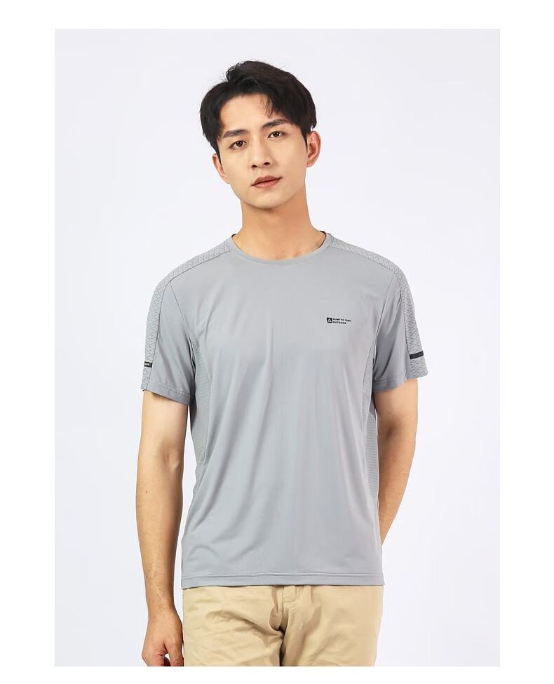 悍途(humtto)户外新款t恤男款圆领功能t透气舒适短袖 梦幻黑 l【图片