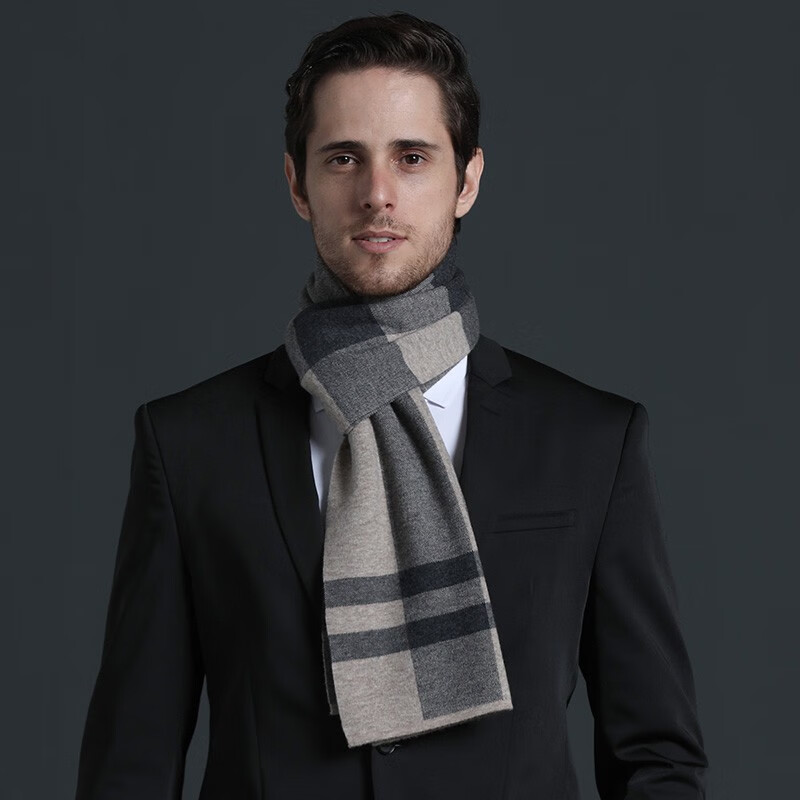 时尚帅气简约围巾男2021秋冬新款纯色百搭加厚保暖围脖礼盒礼物 驼色