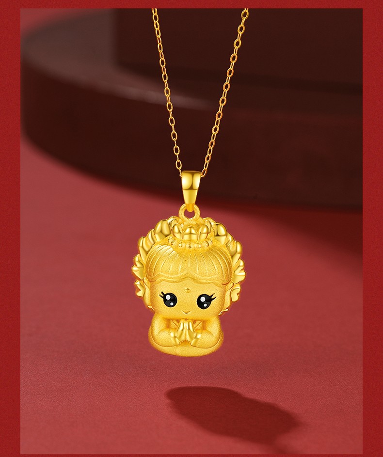 黄金吊坠千手观音女足金999硬金本命年金佛菩萨项链金挂坠 观音吊坠