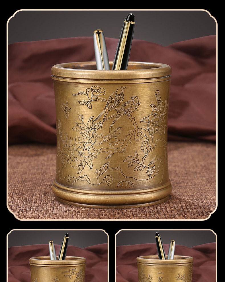 弘才 纯铜笔筒教师节送导师老师的礼物书房桌面铜摆件艺术工艺品开业