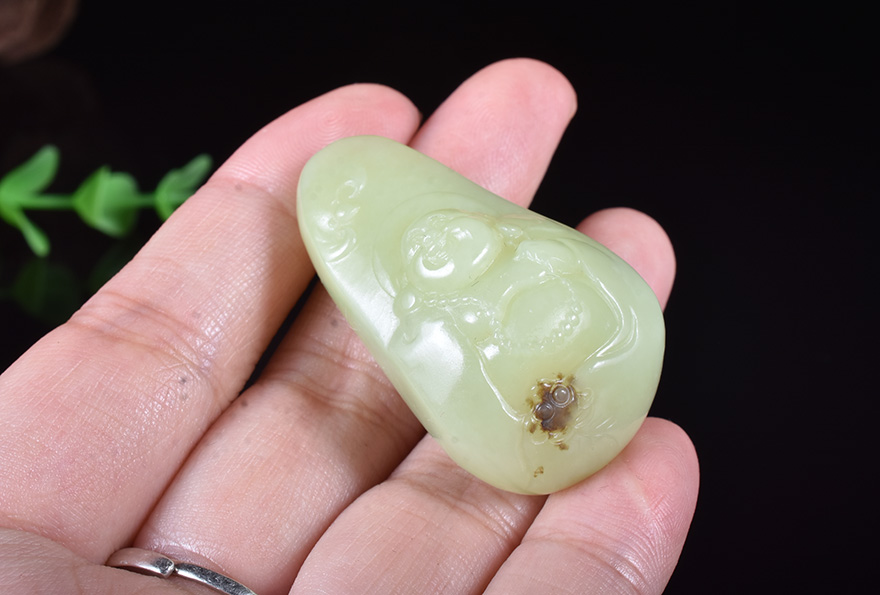 【每日漏】新疆若羌黄口料【笑口常开】和田玉笑佛挂件29克