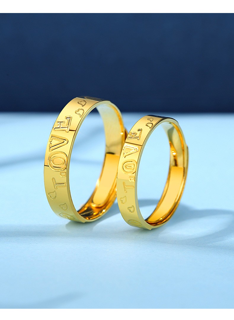 初选黄金戒指男女款999足金情侣对戒一对时尚开口love婚戒女款单个约