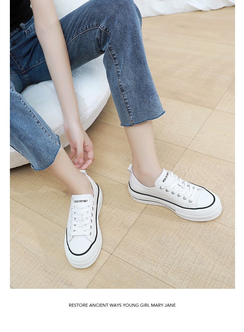 商场同款polosport女鞋冬季新款韩版百搭板鞋女头层牛皮单鞋时尚增高