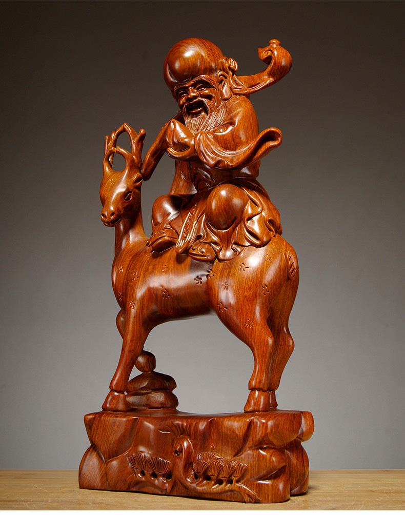 花梨木雕寿星公寿仙翁摆件工艺品 实木祝寿礼物老人 老年人生日礼物送