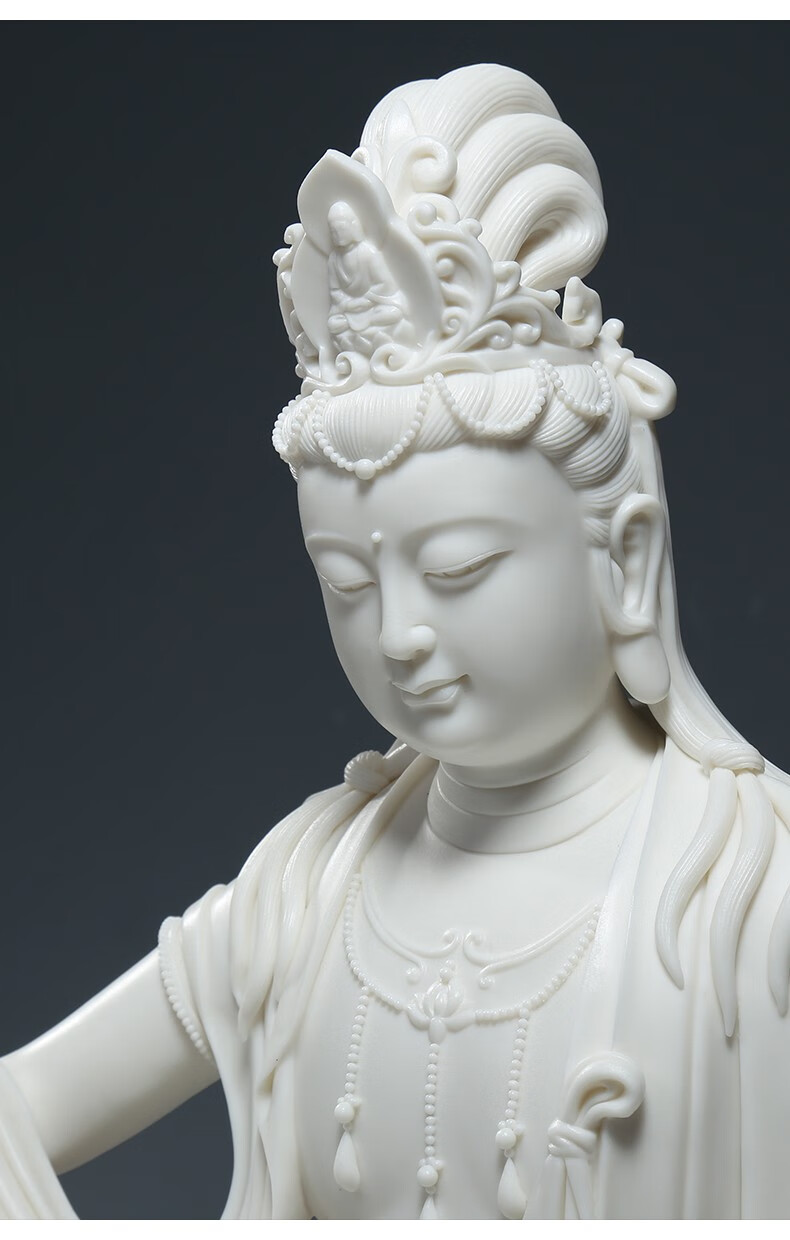 微美陶瓷高白瓷16吋坐石自在观音白瓷自在观音菩萨佛像摆件坐石自在