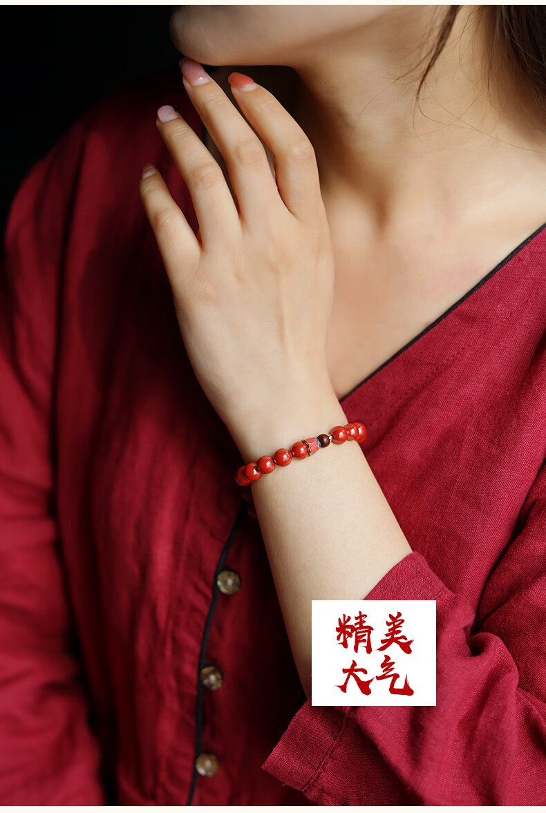 月石缘朱砂手串本命年手链女小巧原矿原石红砂饰品玫