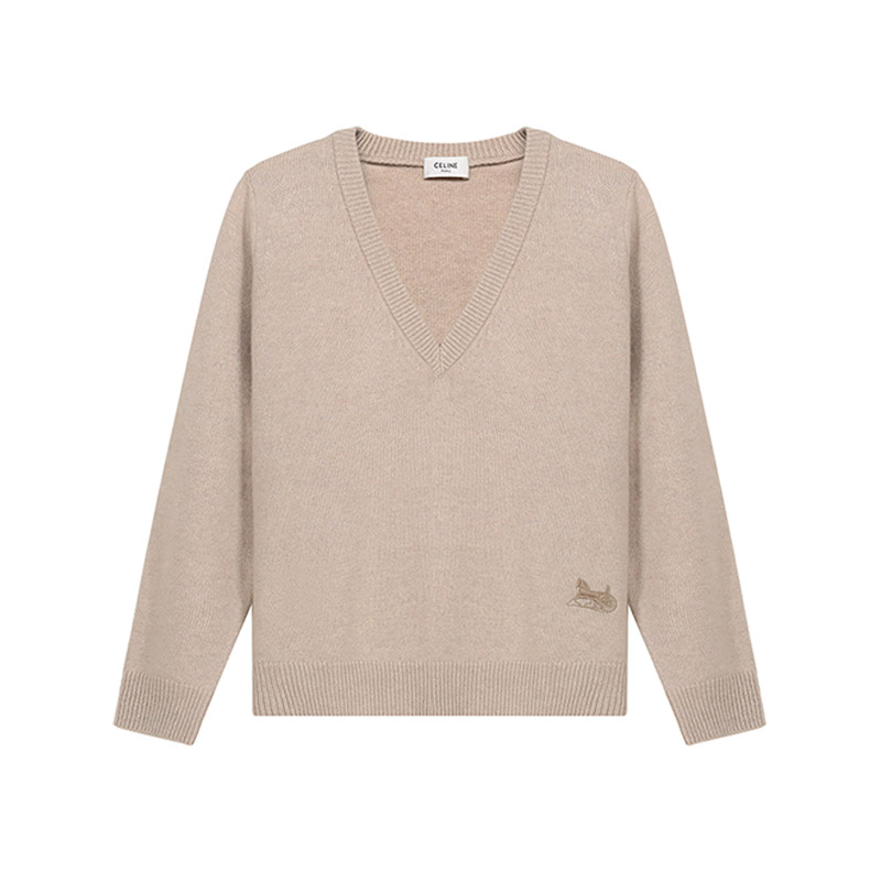 赛琳思琳celine女士山羊绒v领长袖针织衫套头衫2a11k152i03pa燕麦色