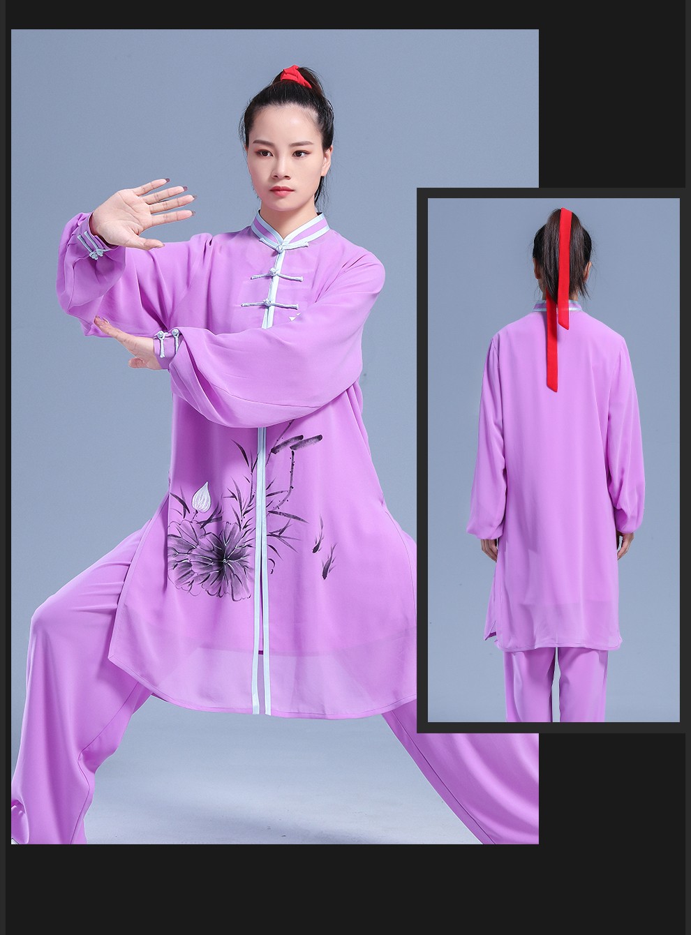 云太极陈家沟2021年新款太极服女装高端飘逸春秋武术手绘三件套 紫色