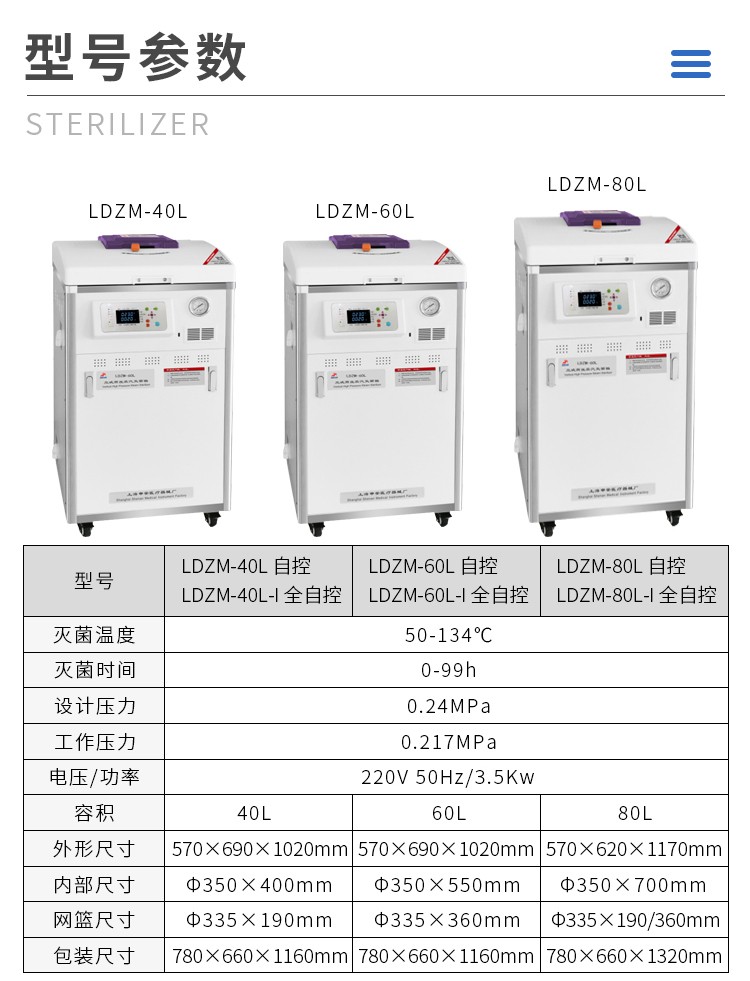 60l 80l 立式压力蒸汽灭菌器 不锈钢高压蒸汽灭菌器 ldzm高压灭菌锅