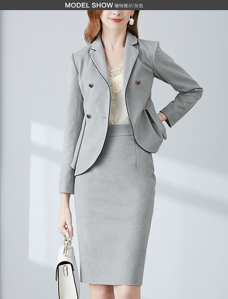修身两件套西装外套包臀裙半裙通勤套装女 灰色 m【图片 价格 品牌
