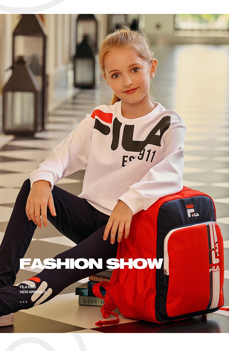 2021秋季新款女童休闲宽松运动洋气上衣fila儿童外套标准白wt160cm