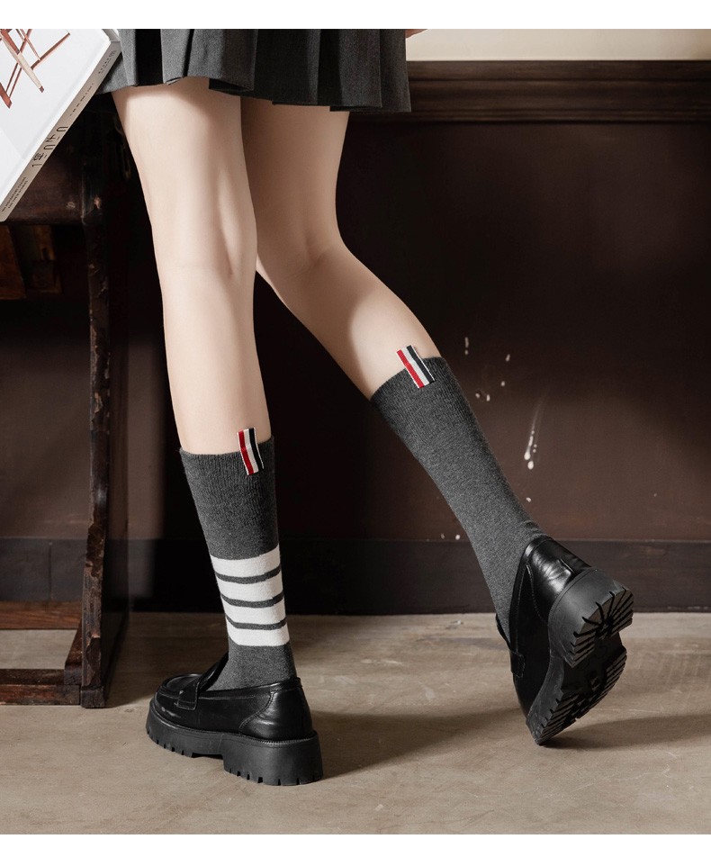 尔晏袜子女中筒袜女秋季黑色jk压力袜条纹学院风提耳棉中筒袜混色3双