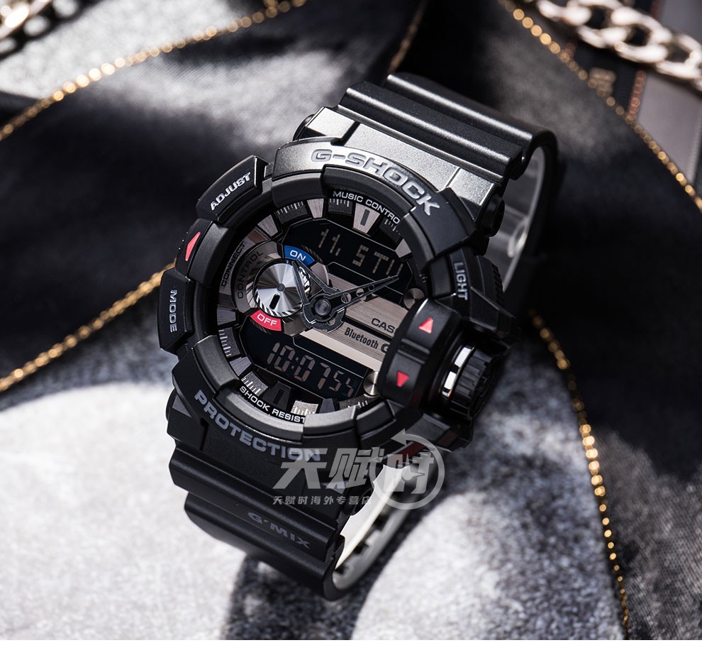 卡西欧casio男表gshock大表盘蓝牙音乐旋转表冠运动防水潮流手表红色