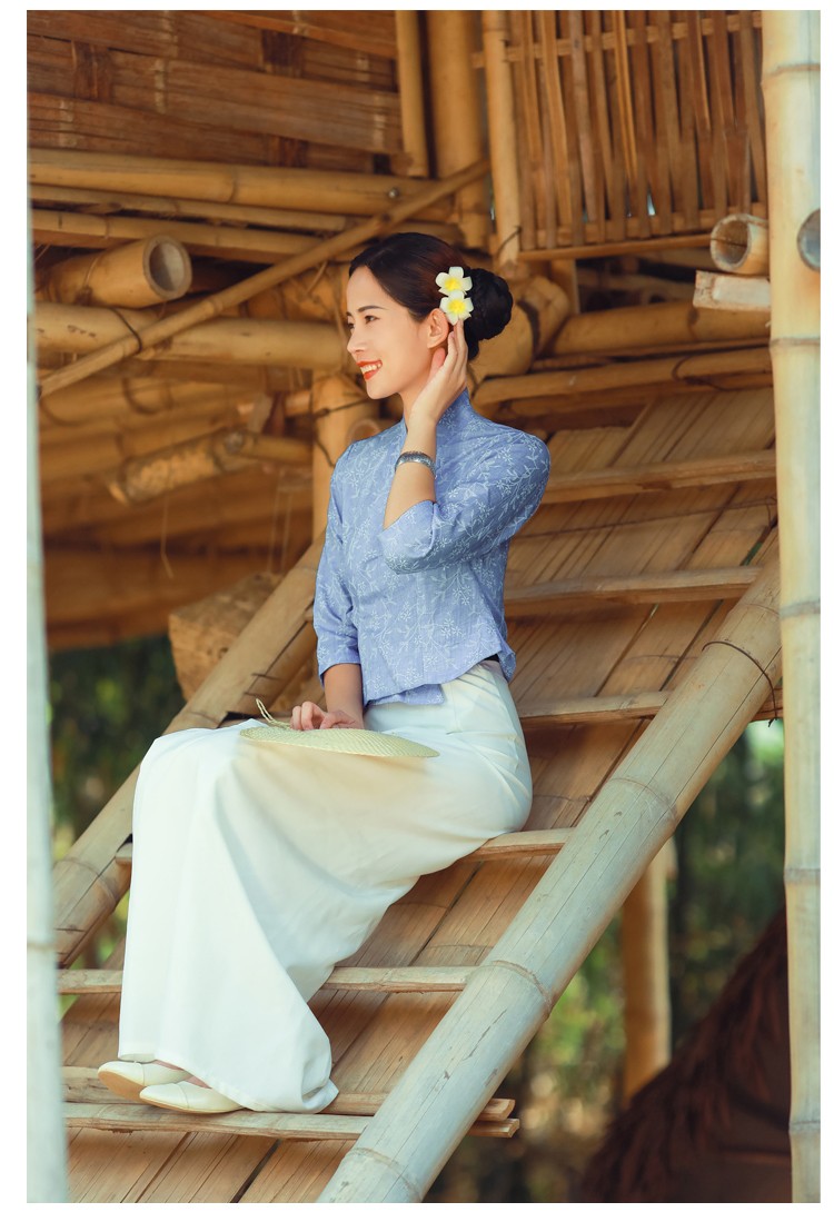 沙芭利东南亚风格傣族服装清新民族风西双版纳傣族服饰 七分袖套装 l