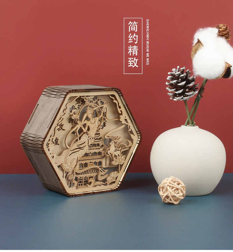 文记星台灯中国风敦煌木雕灯创意礼品古风文创工艺品礼物床头书桌摆件