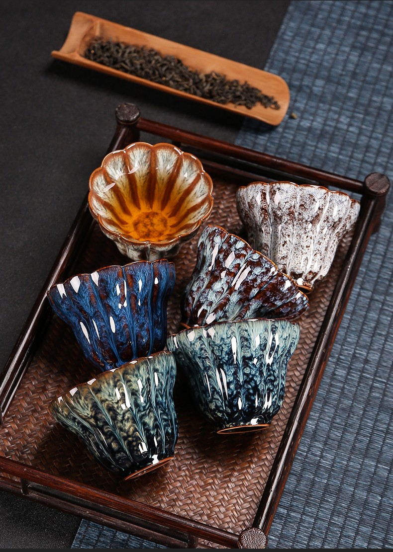 雅轾茗品 窑变建盏杯天目釉陶瓷单个品茗杯家用功夫茶盏花纹主人杯