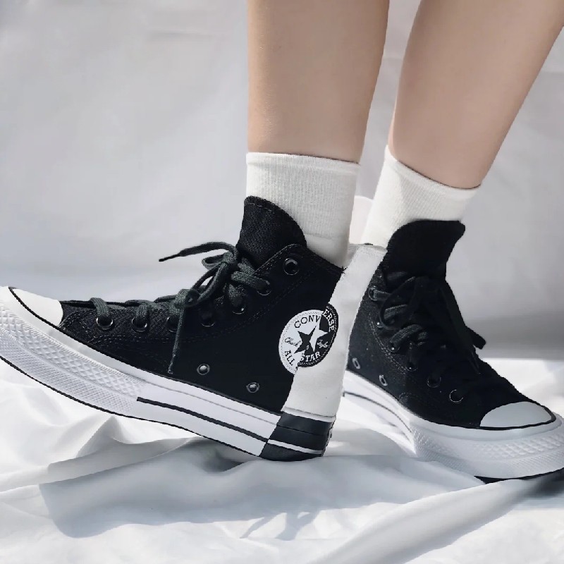 匡威converse帆布鞋女鞋拼接1970s黑白撞色复古错位补丁高帮运动休闲