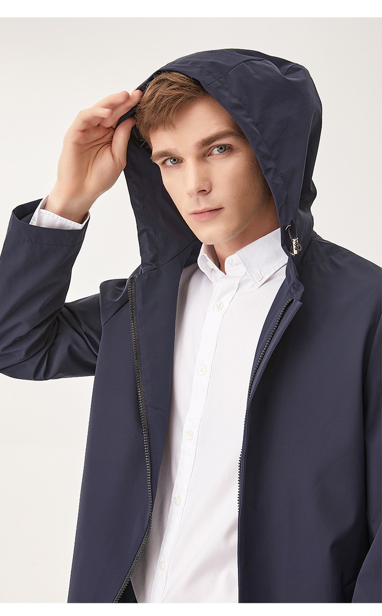 danielhechter丹尼爱特新款风衣男士中长款春秋季商务连帽外套宝蓝色