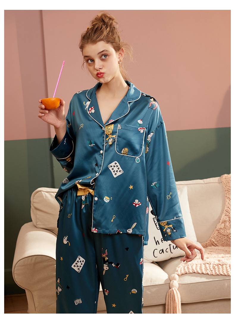 安之伴睡衣女春秋款冰丝长袖开衫国民领女士奢华舒适亲肤透气薄款可外