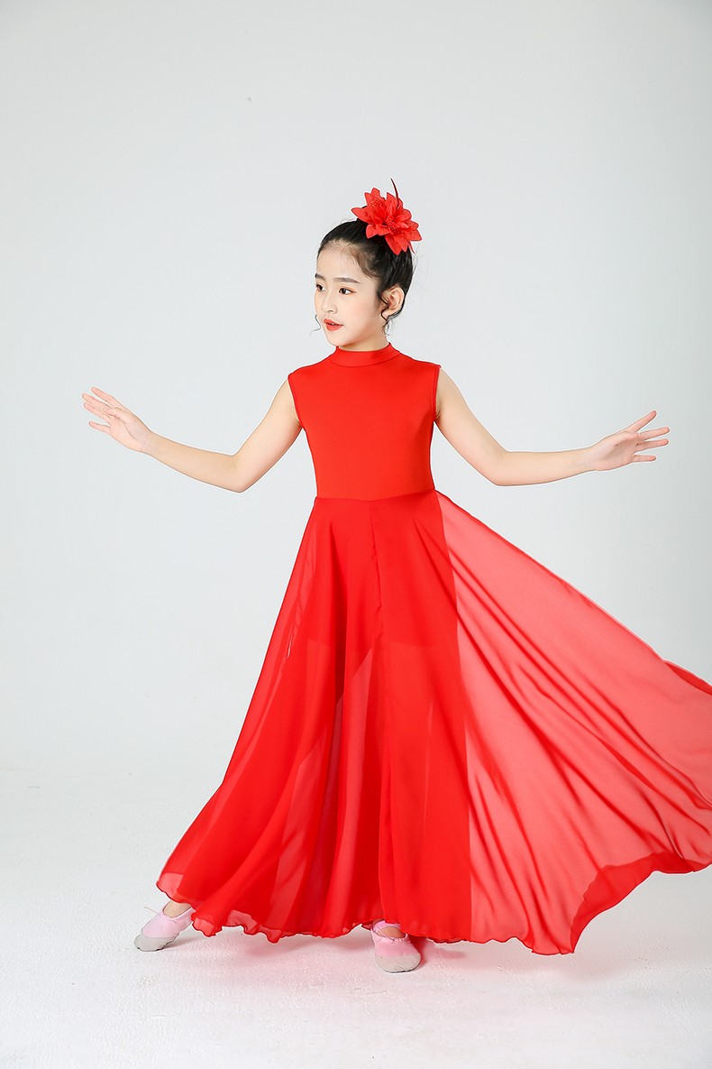 现代芭蕾舞蹈服飘逸芭蕾舞裙演出服装当代舞表演服无袖拉链白色150