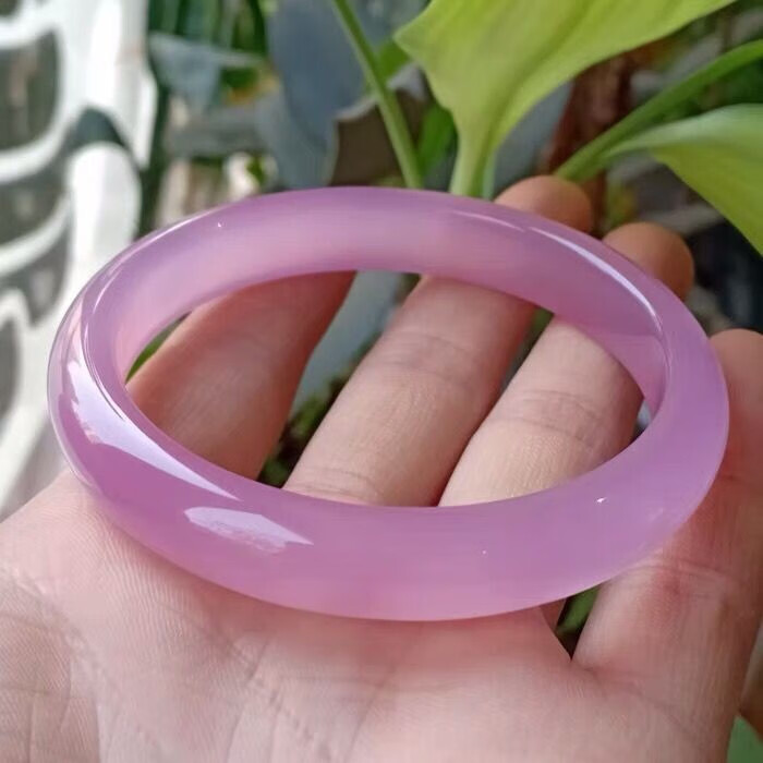 细条加厚粉玉髓玛瑙芙蓉玉手镯 紫罗兰玉镯饰品 内径56mm【图片 价格
