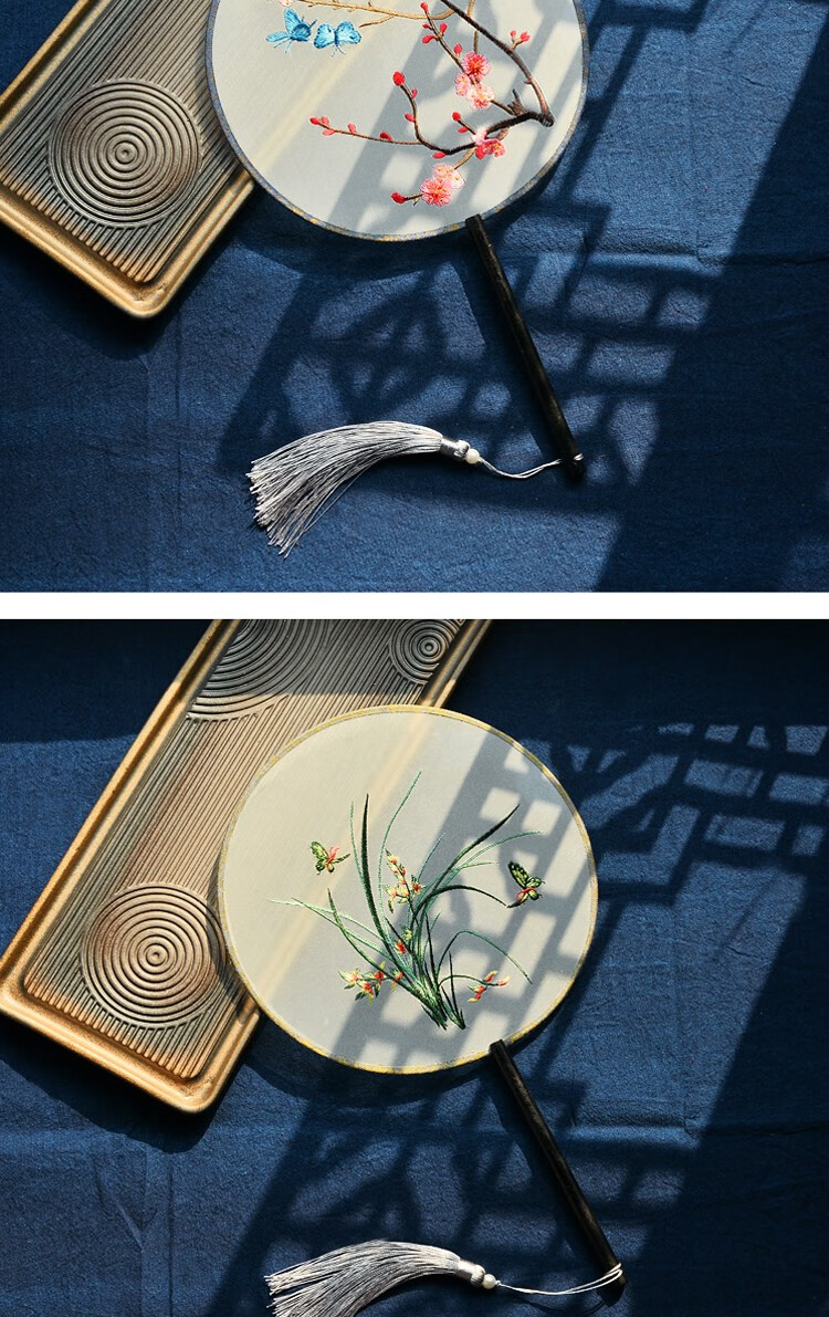 巧工坊 古风扇子女团扇中国风长柄宫扇夏季流苏小圆扇汉服旗袍古装