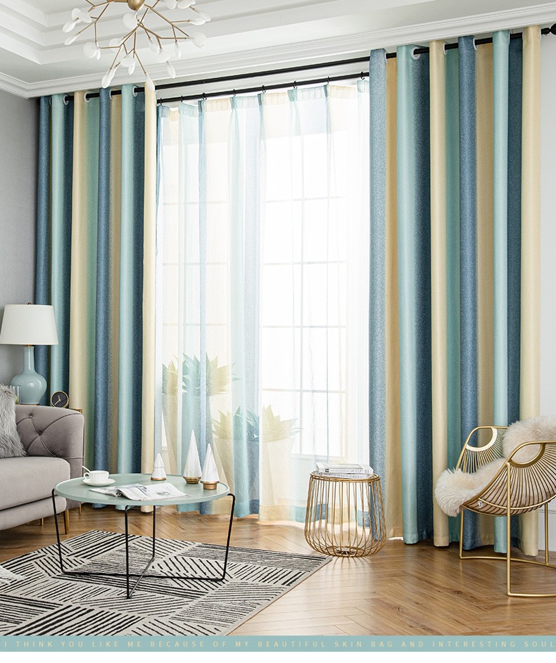 梦缇妮窗帘北欧简约现代客厅棉麻亚麻轻奢免打孔布渐变色地中海卧室