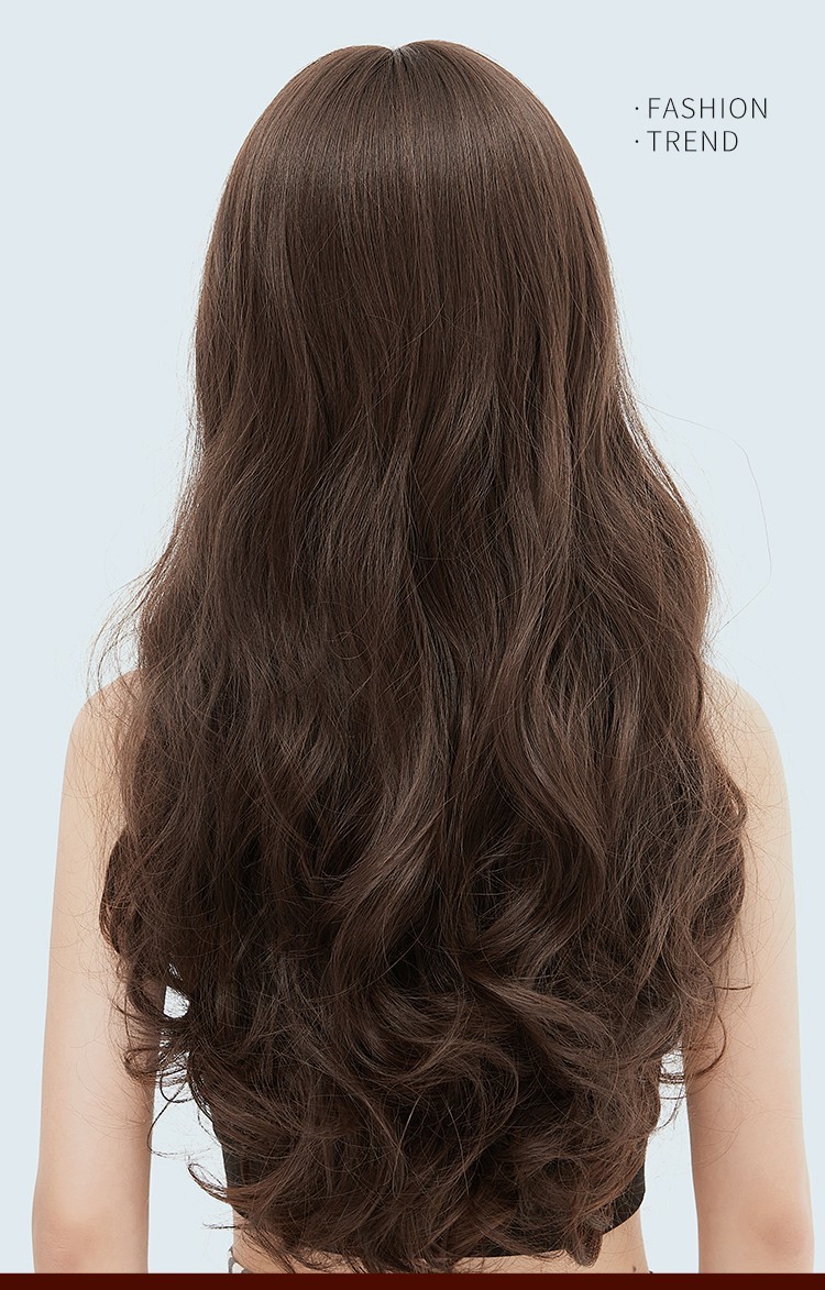 大波浪全头套女士发套自然逼真隐形头套式假发 齐刘海浅棕色 护理五