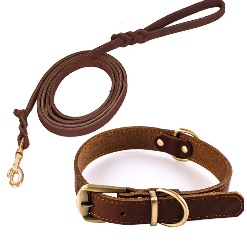 猫姐汪弟狗狗项圈狗绳牛皮大狗小狗大型犬中小型犬脖圈狗圈套牵引绳深