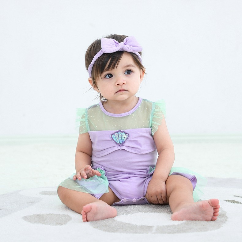 依百购婴幼儿美人鱼连身衣婴童长发公主爱莎哈衣婴儿幼儿连体衣爬行衣