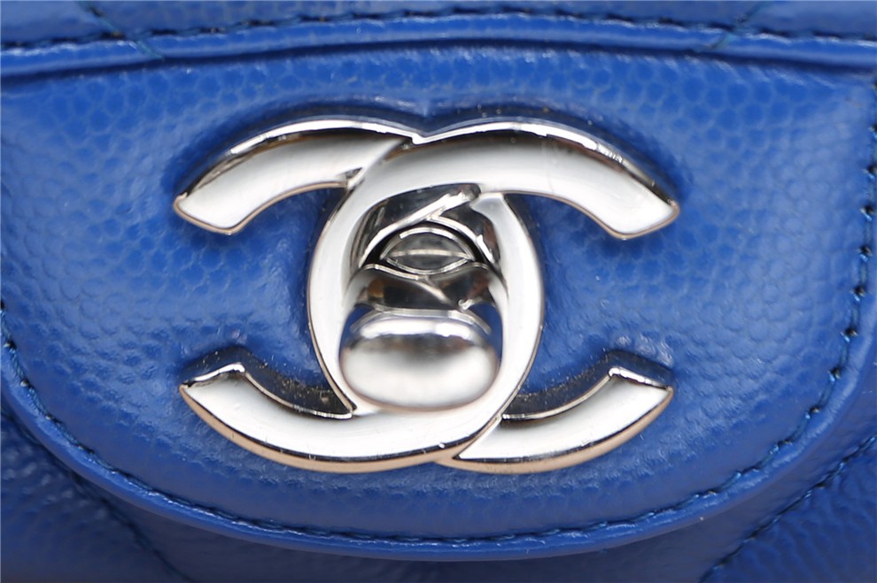 二手95新chanel香奈儿cfmini口盖包方胖子v纹宝石蓝22开女士斜挎包