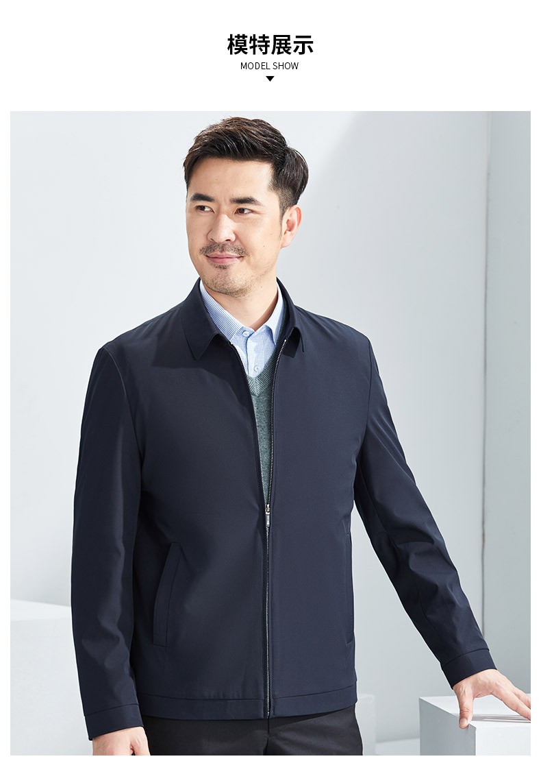 红都秋冬新款夹克男中老年商务休闲翻领加厚商政休闲男厚茄克外套蓝色