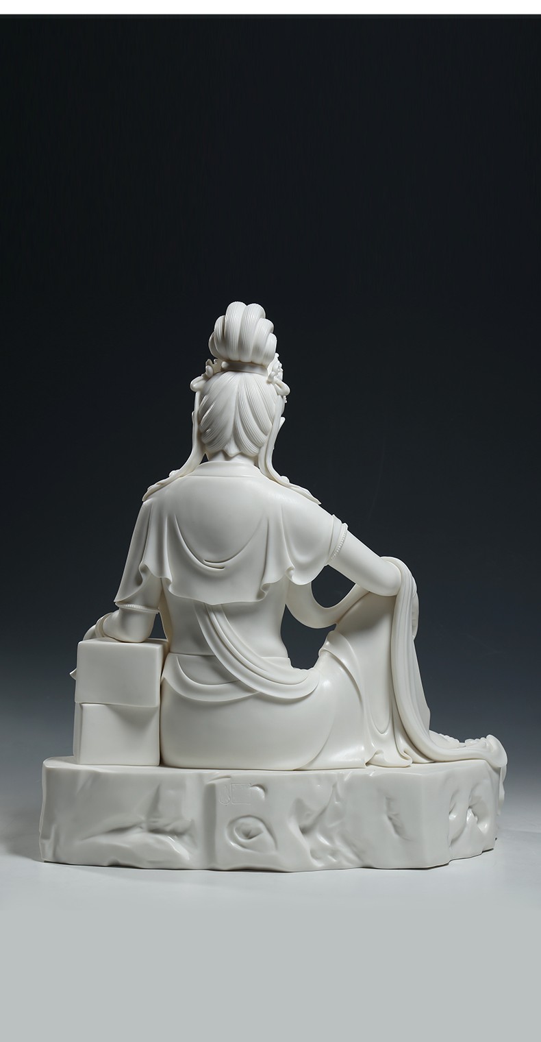 微美陶瓷高白瓷16吋坐石自在观音白瓷自在观音菩萨佛像摆件坐石自在