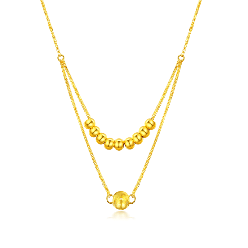 佐卡伊 足金项链双层珠珠款黄金项链女圣诞节礼物 现货