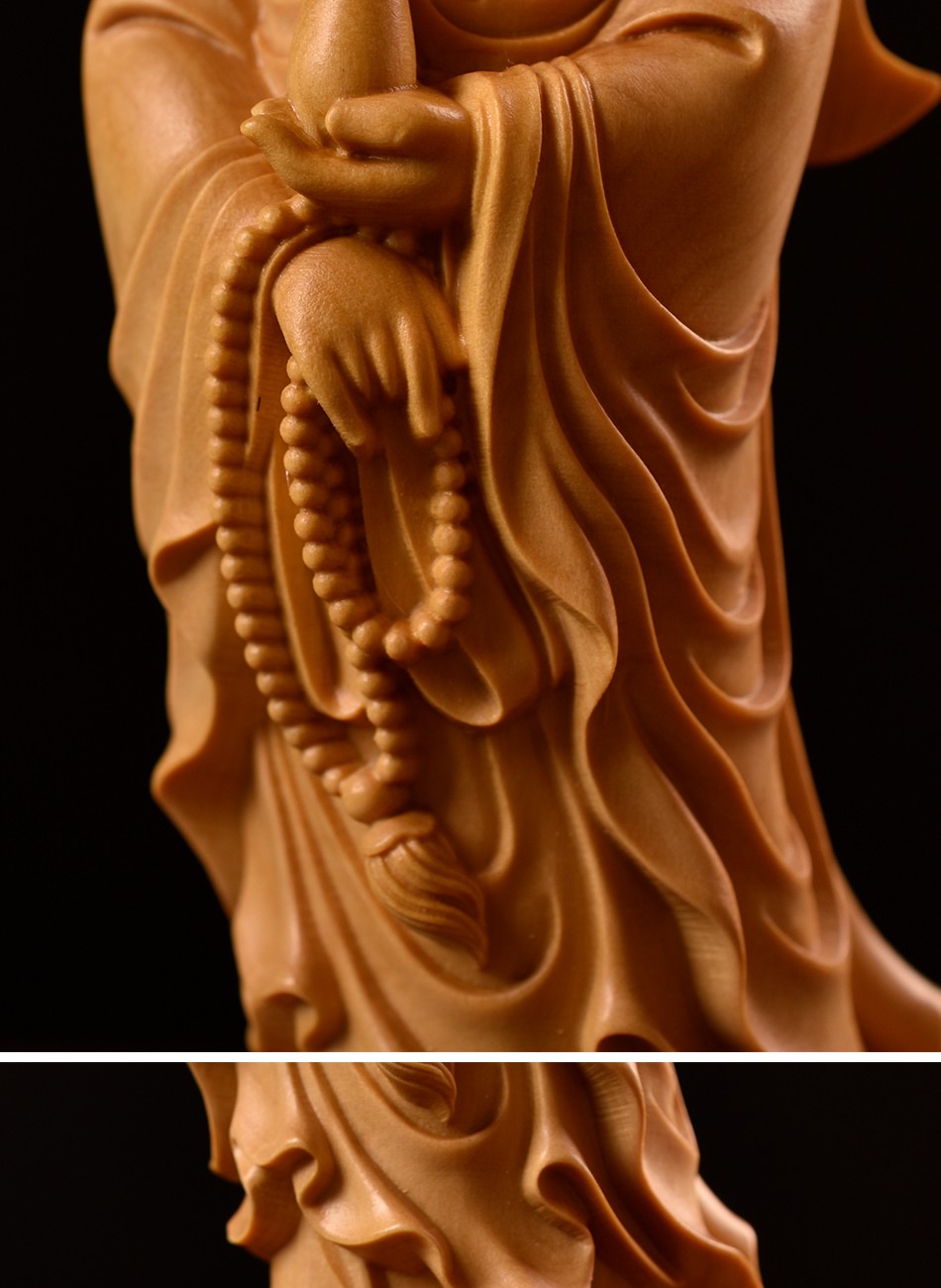 御木轩小叶黄杨木雕水浪念珠观音菩萨佛像家居供奉风水摆件客厅实木手