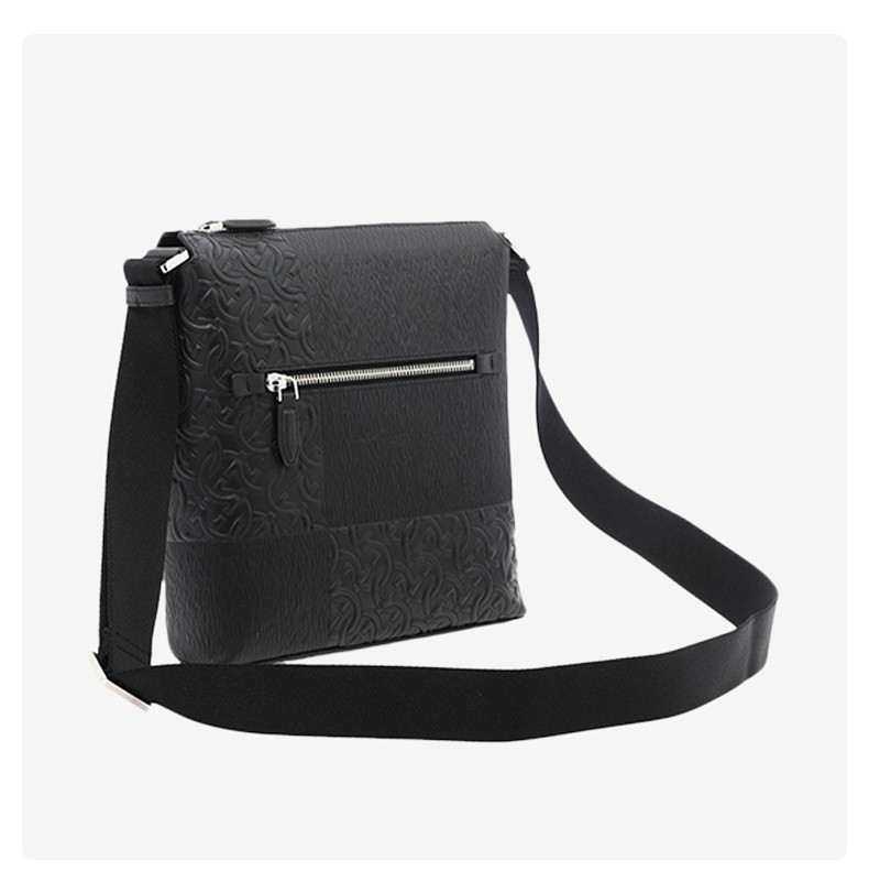 ferragamo 菲拉格慕男包奢侈品男士logo压花商务包休闲包 黑色