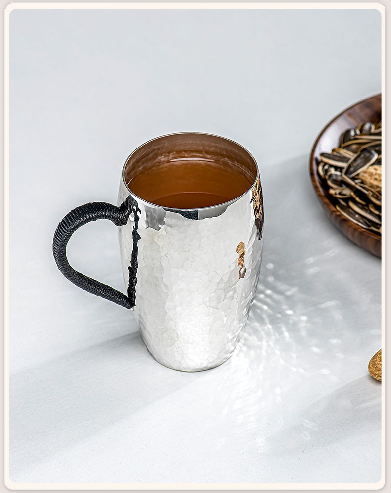 归银堂银杯子银水杯银杯999纯银茶水杯纯手工银茶杯茶缸茶具办公室