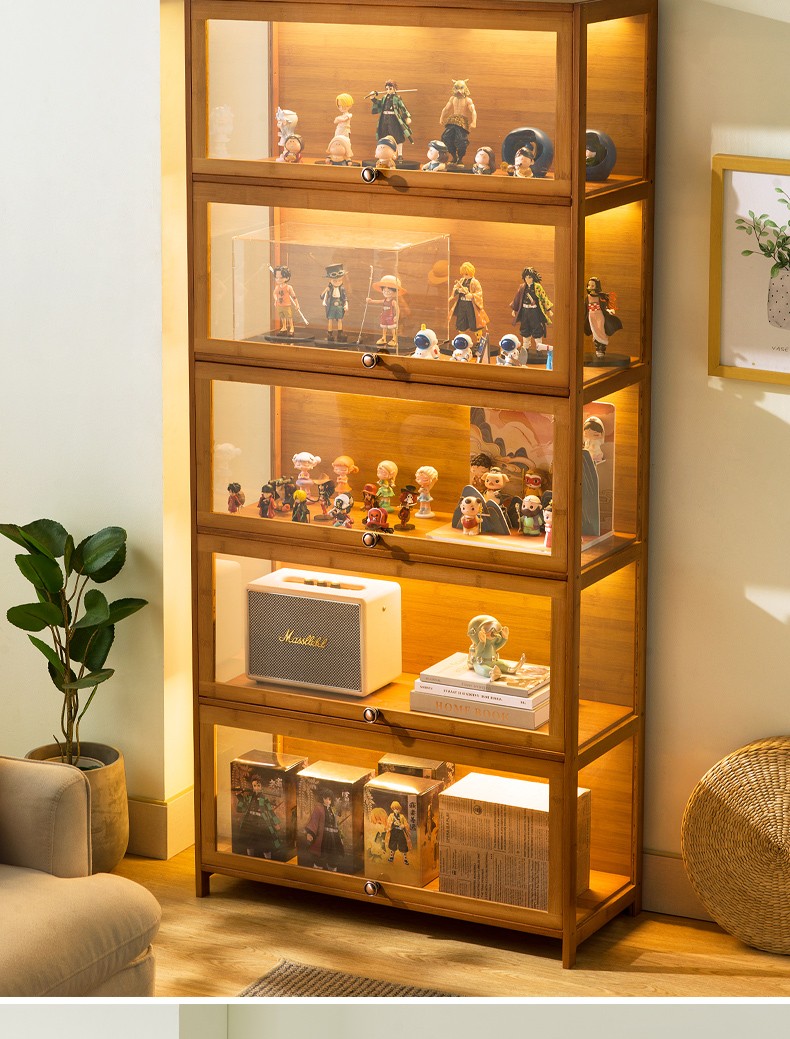 收纳书柜乐高玩具模型盲盒亚克力透明仿玻璃防尘架书柜 【茶色】四层