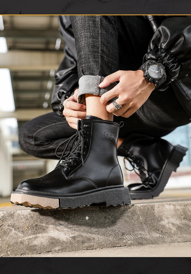 2021新品皮靴户外工装靴潮流百搭骑士机车靴高帮高筒休闲靴子男黑色44