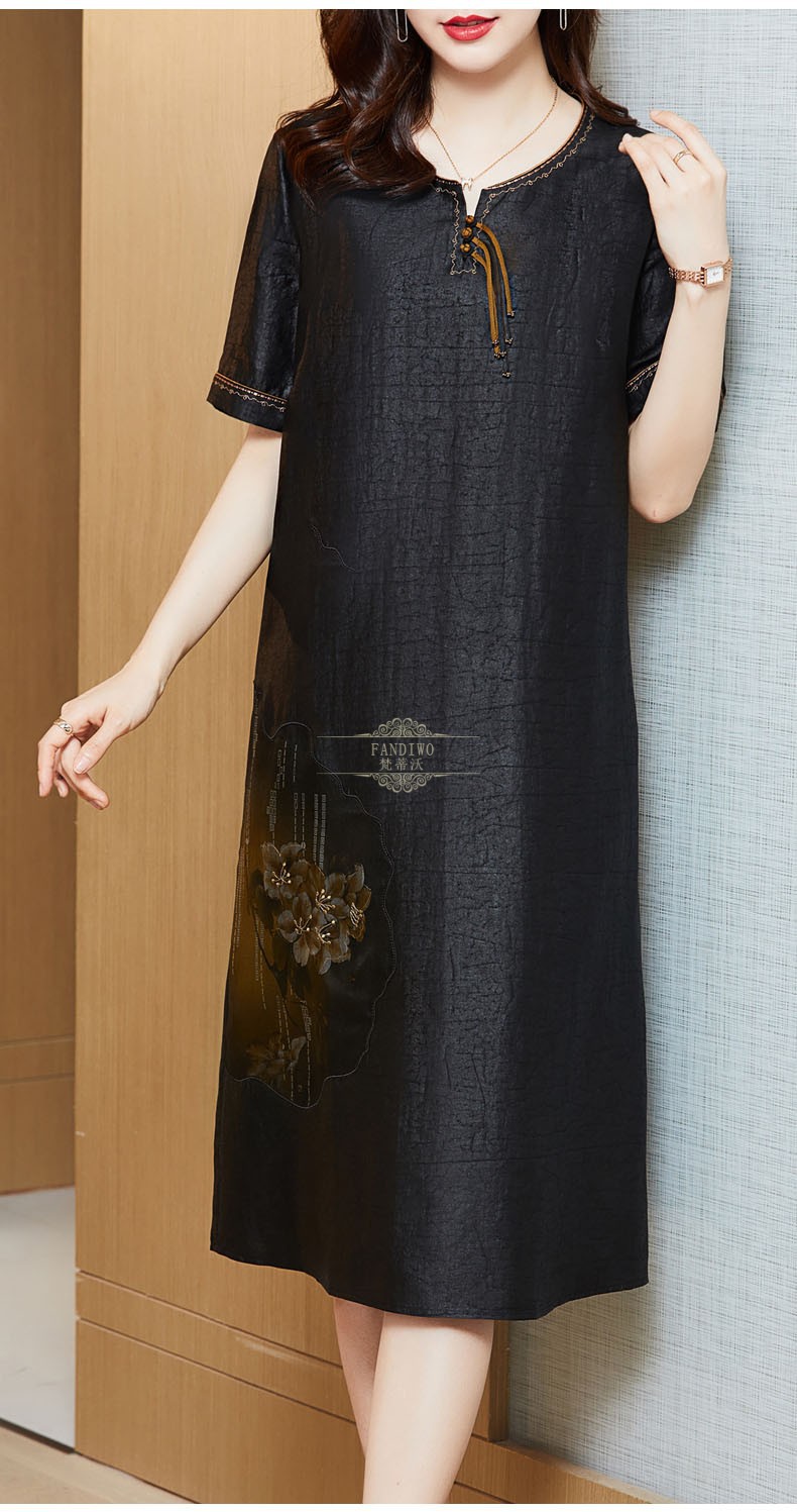 梵蒂沃高端奢侈品牌香云纱连衣裙高端真丝女装龟裂纹贵夫人桑蚕丝气质