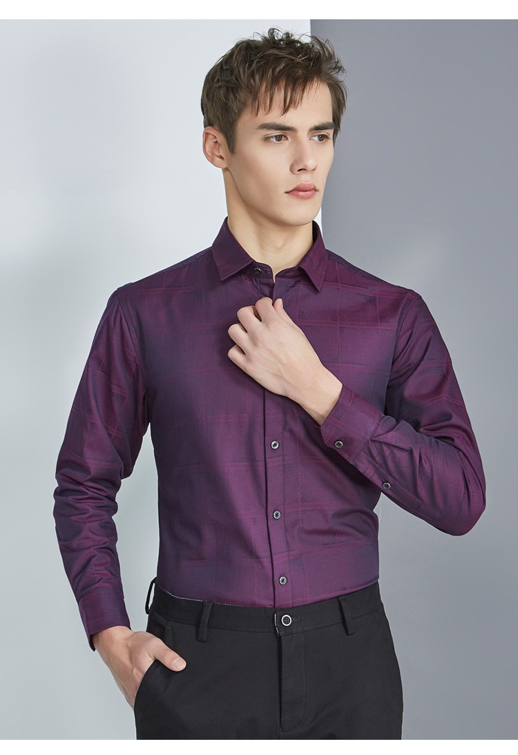 红豆男装保暖衬衫男加绒厚修身衬衣男冬季男士冬季加厚保暖衬衣m4紫色