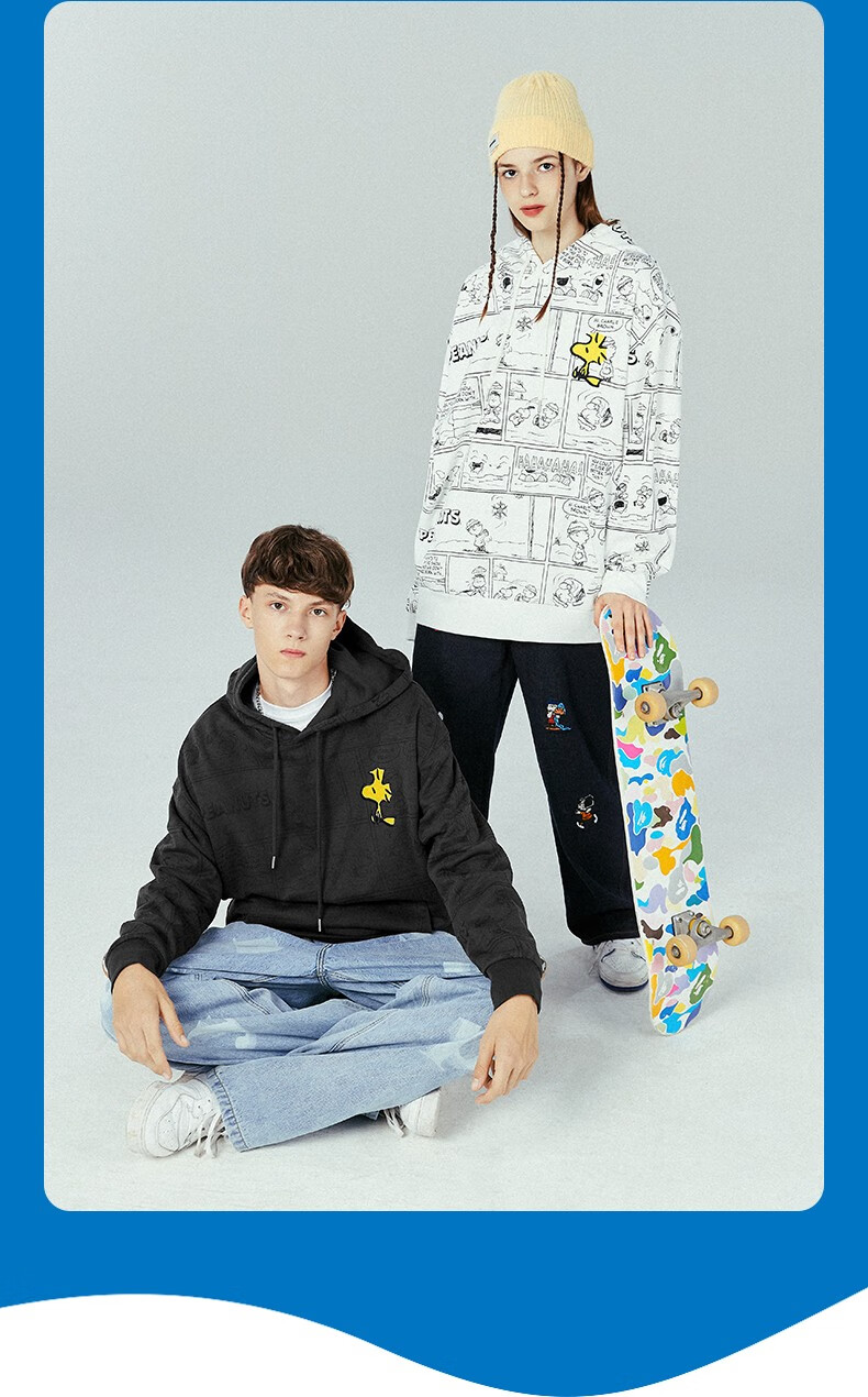 lilbetter史努比联名卫衣男秋季宽松连帽衫卡通满印衣服情侣装lb灰色