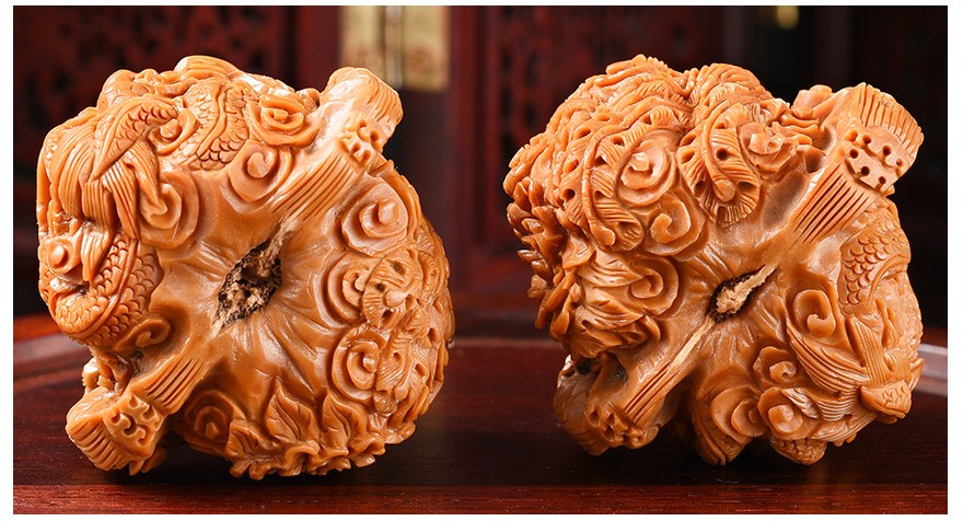 盘道文玩核桃雕刻二龙戏珠龙凤呈祥文玩核桃男士手把件二龙戏珠b款47