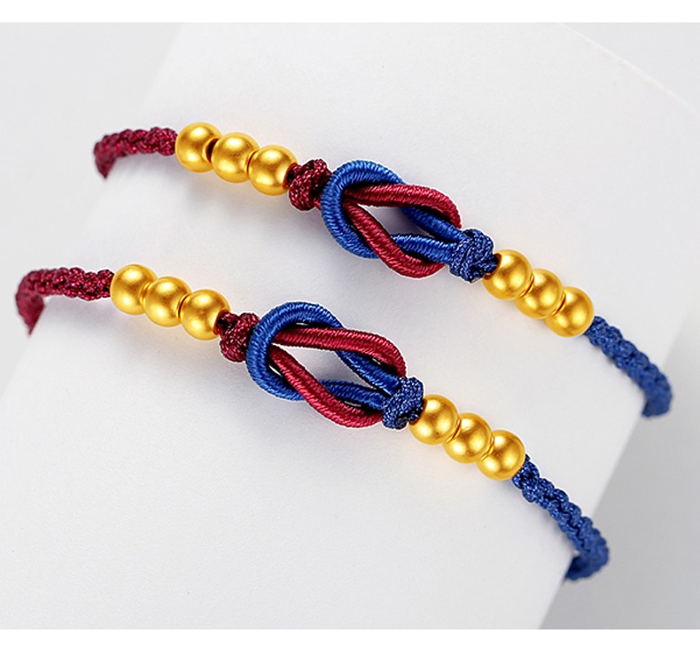 正爱黄金手链永结同心999足金手工编织绳黄金转运珠手串生日礼物送女