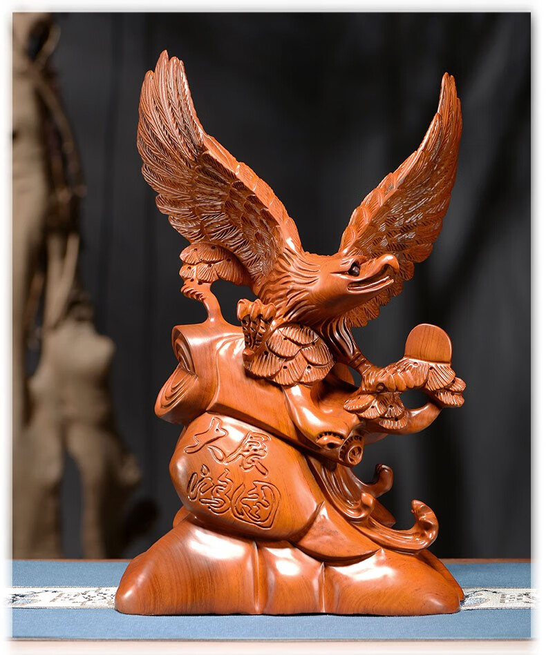 闽木匠花梨实木雕大展鸿图雄鹰摆件木头雕刻大展宏图老鹰办公室桌面