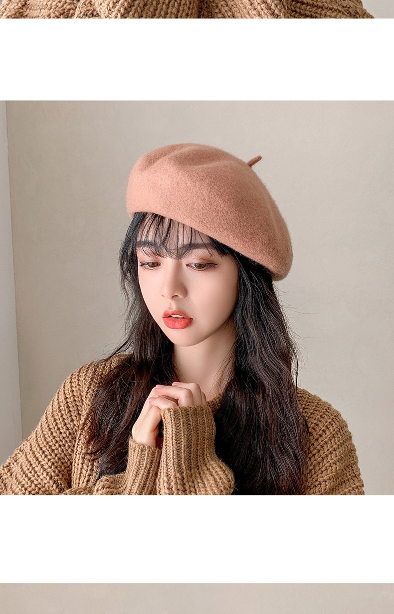 yunsijun【情人节礼物】时尚洋气贝雷帽女2021秋冬新款羊毛呢日系画家