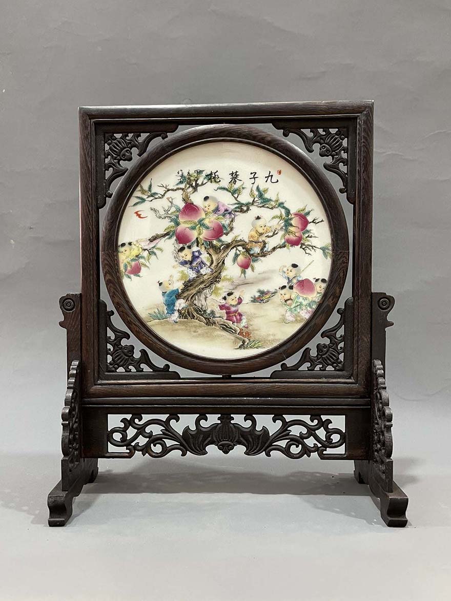 瓷板画摆件《九子攀桃》-xt0051【图片 价格 品牌 报价】-京东