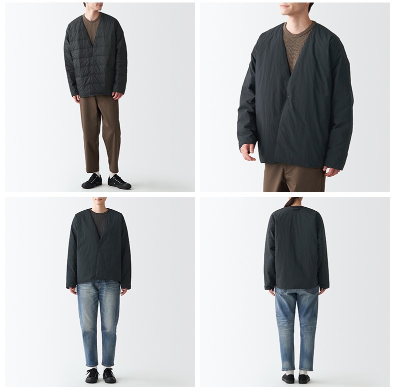 无印良品mujilabo男女通用不易沾水便携双面羽绒开衫无性别黑色xxsxs