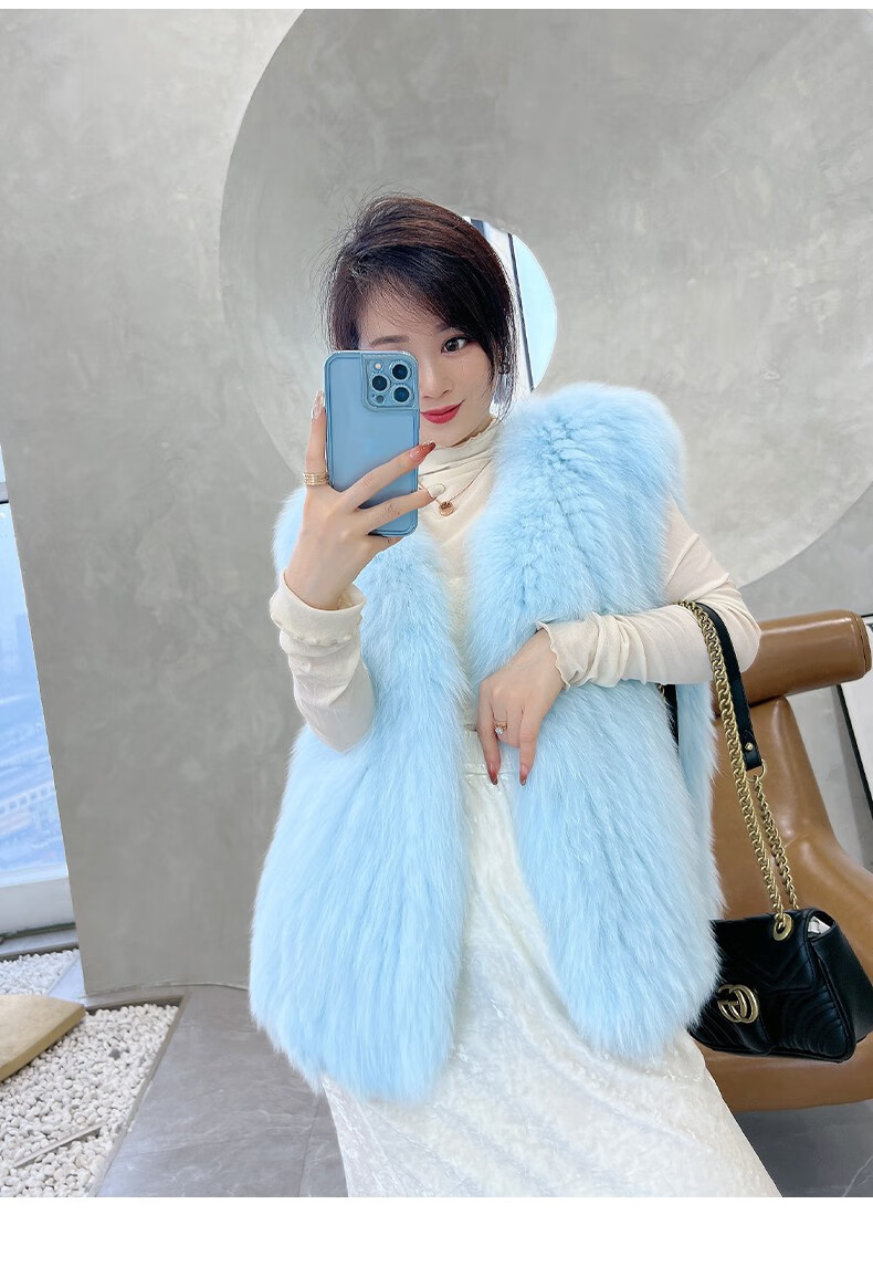 尊首 欧洲站狐狸毛马甲女士中长款皮草马甲海宁狐狸毛双面编织皮草